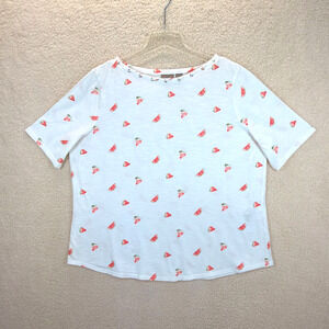 Chicos White T-Shirt Watermelon Print All-Over Short Sleeve Women Sz 3 XL Cotton